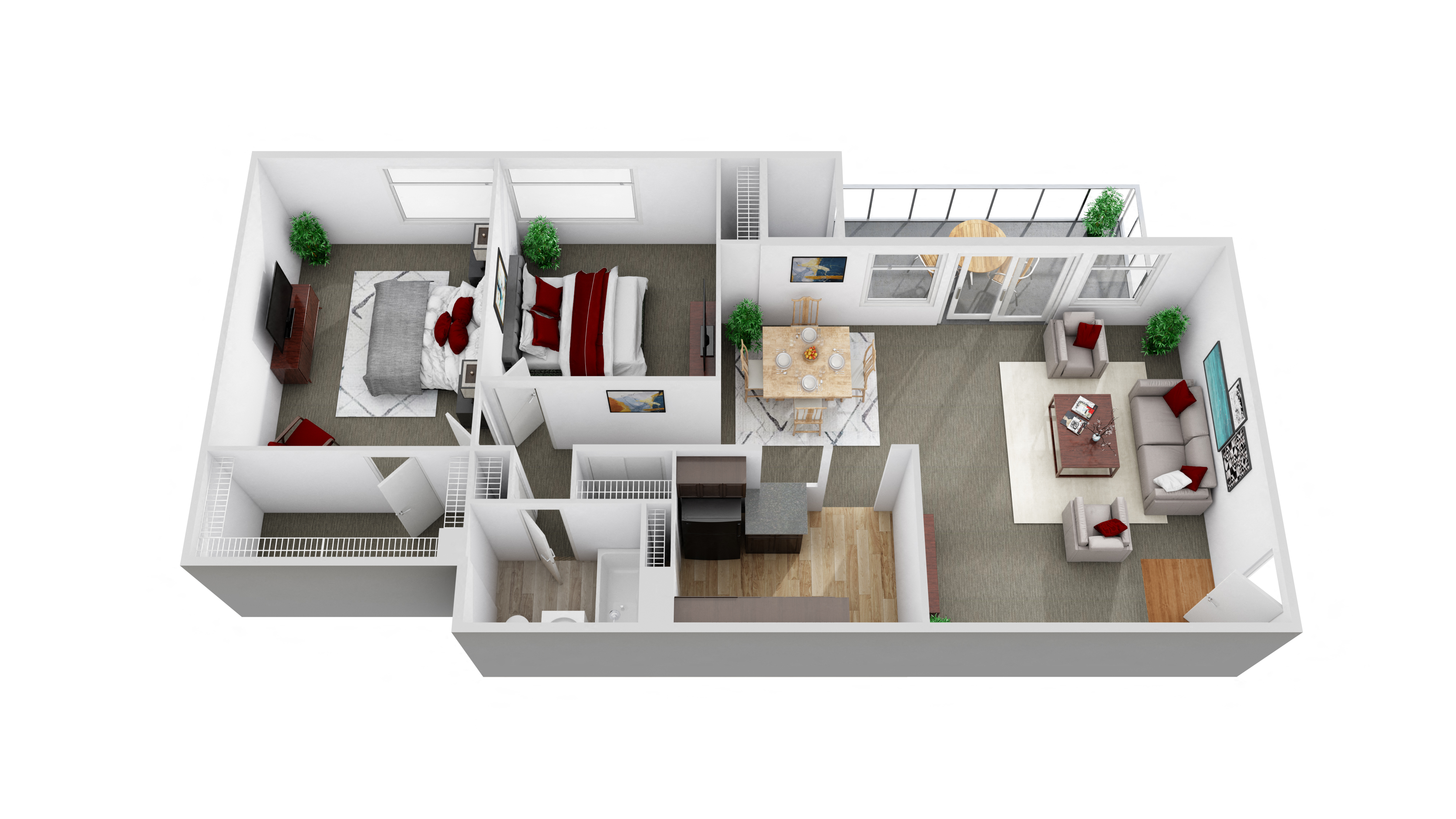 Floor plan for 2 beds, 1 bath, 960 sqft